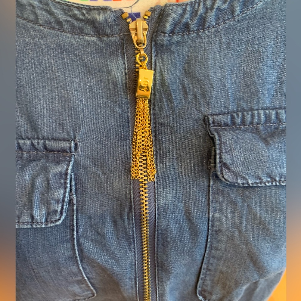 Jones New York Blue Denim Top with Zipper and Gold Tassels - Picture 5 of 9